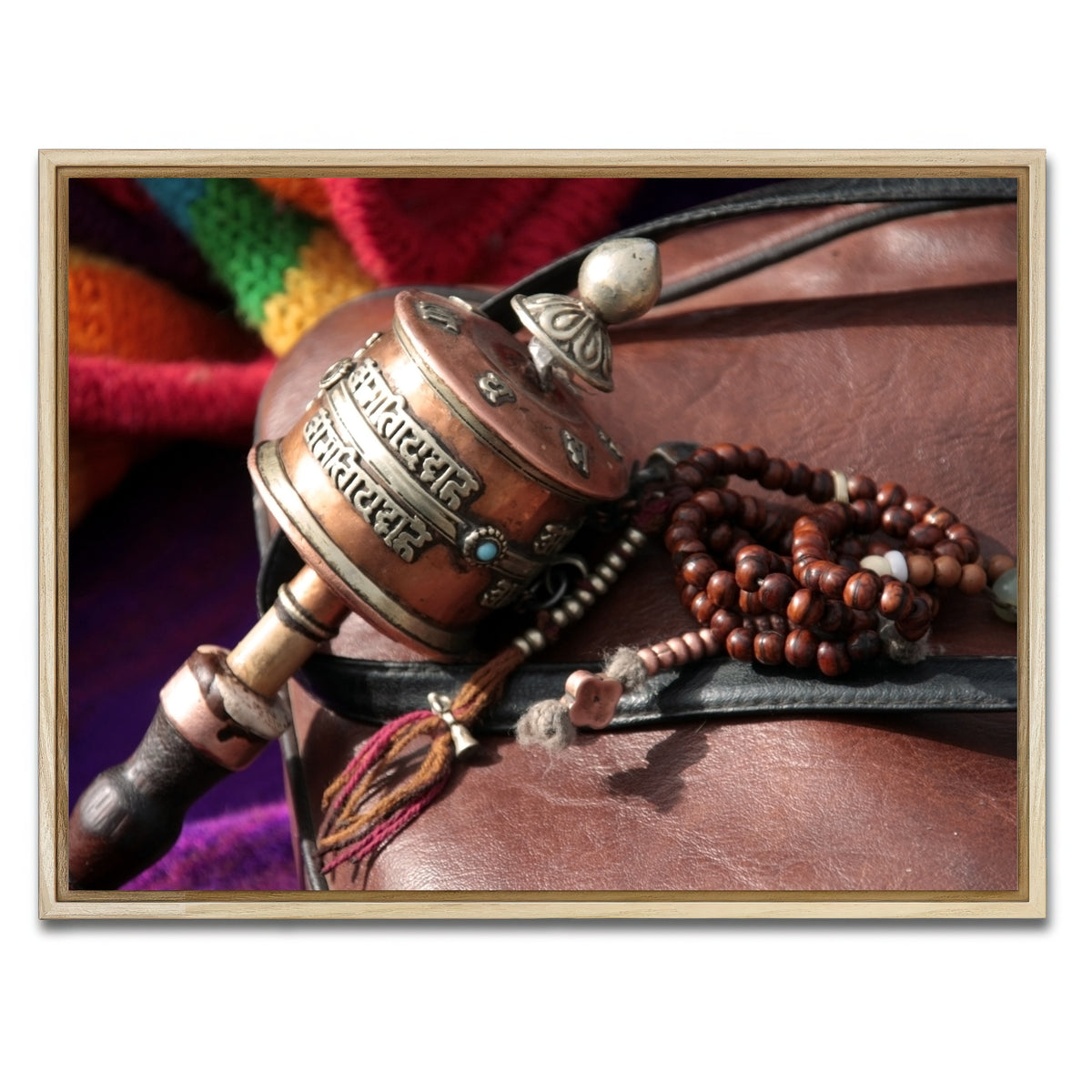 AUTO-MOCKUP WHITE | Buddhist prayer wheel and rosary | 1 Piece | Natural Framed Canvas | group=4x3