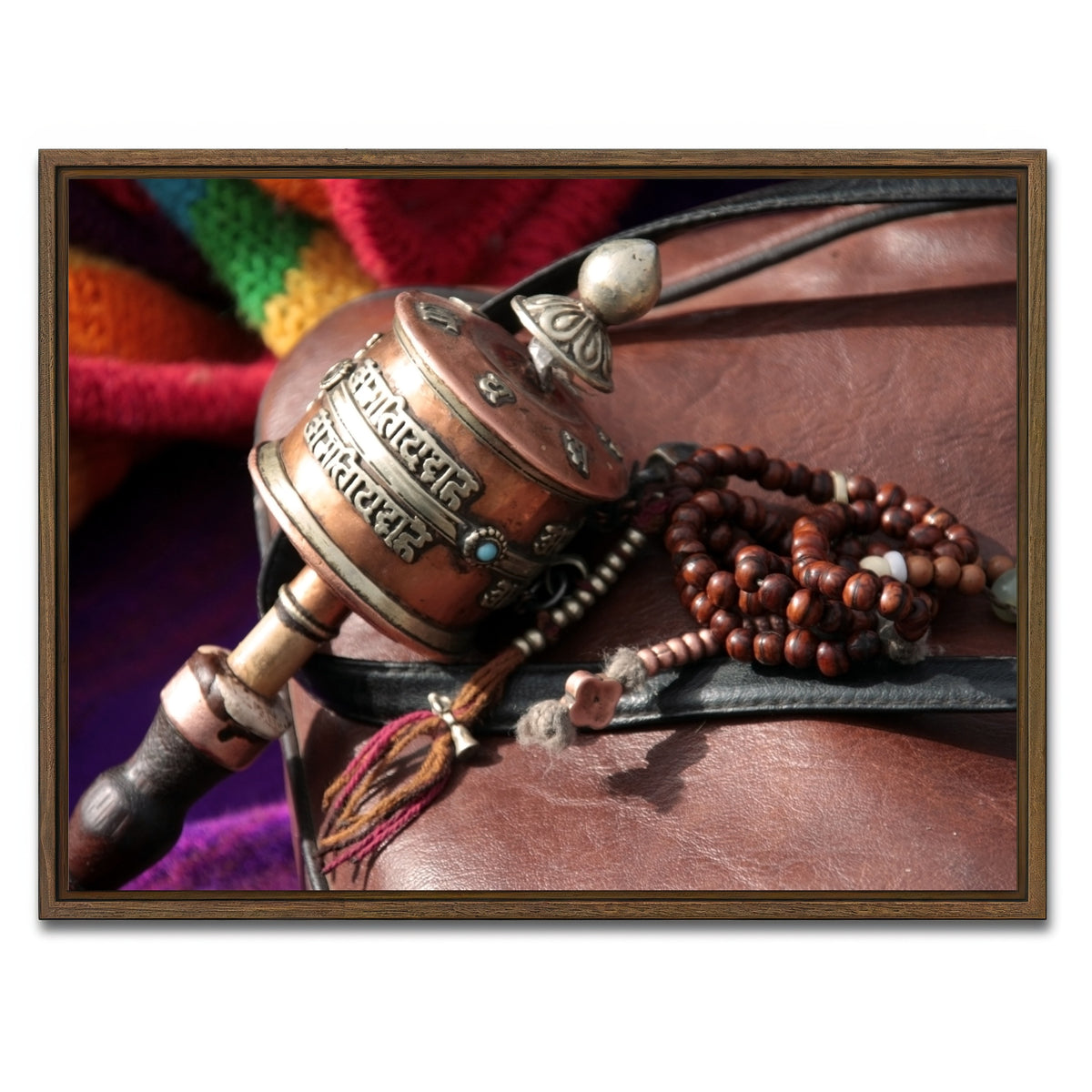 AUTO-MOCKUP WHITE | Buddhist prayer wheel and rosary | 1 Piece | Walnut Framed Canvas | group=4x3