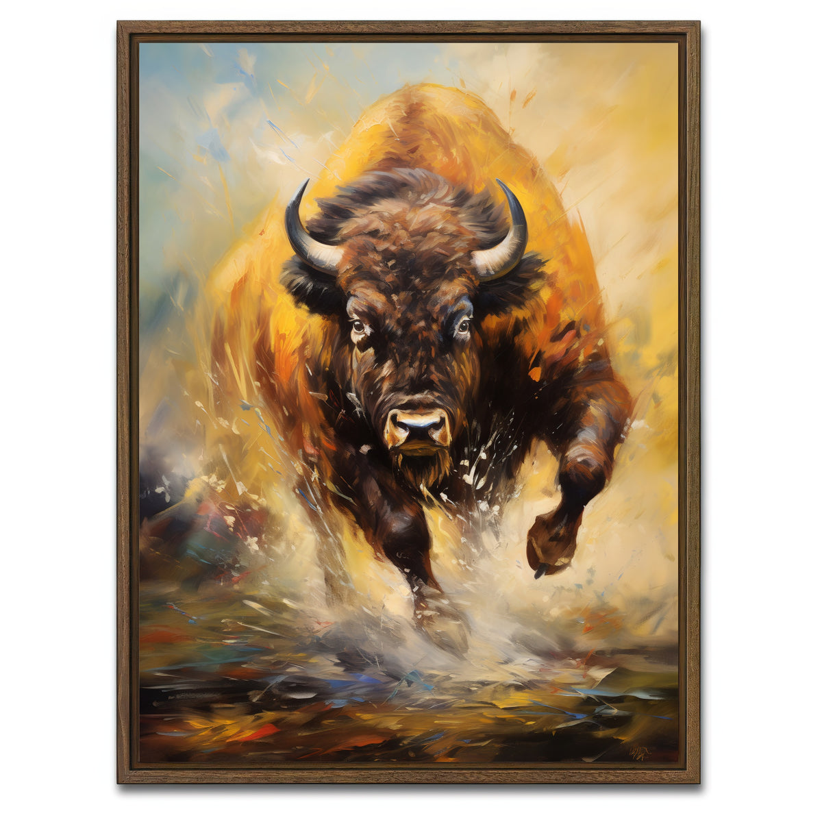 AUTO-MOCKUP WHITE | Buffalo Charging | 1 Piece | Walnut Framed Canvas | group=3x4