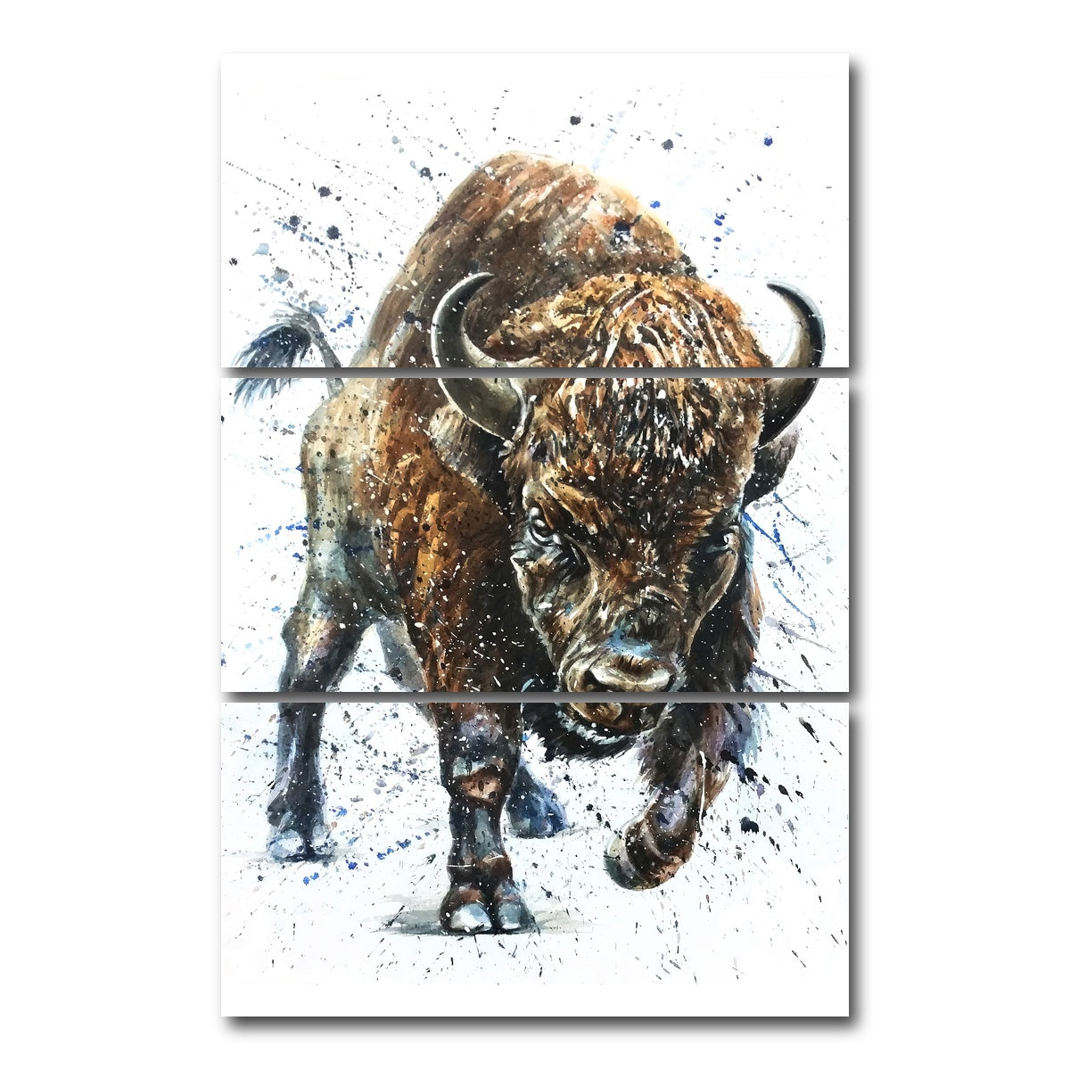 AUTO-MOCKUP WHITE | Buffalo Painting | 3 Piece | Gallery Wrap Canvas | group=12x24_stacked