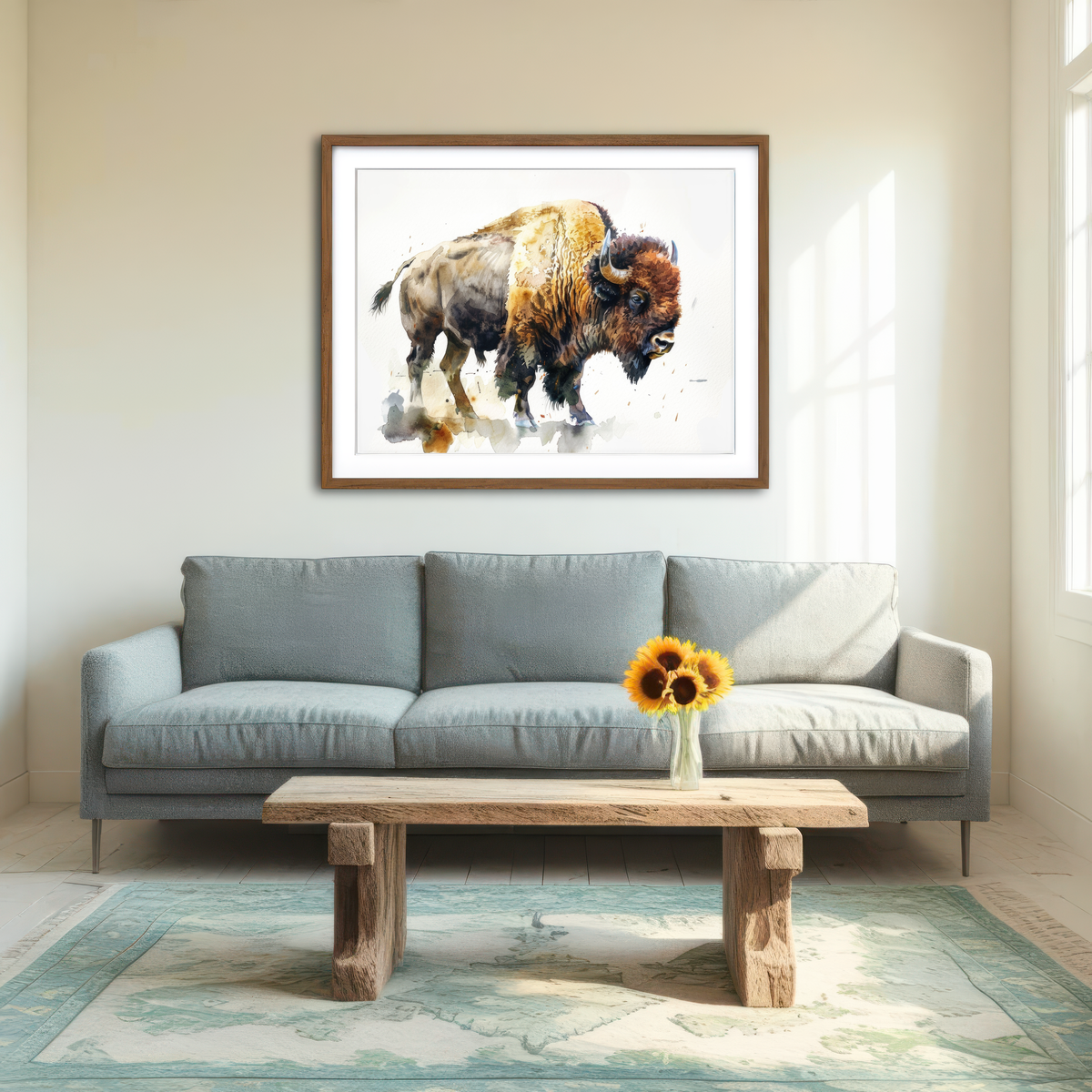 AUTO-MOCKUP ROOM | Buffalo on White Wall Art