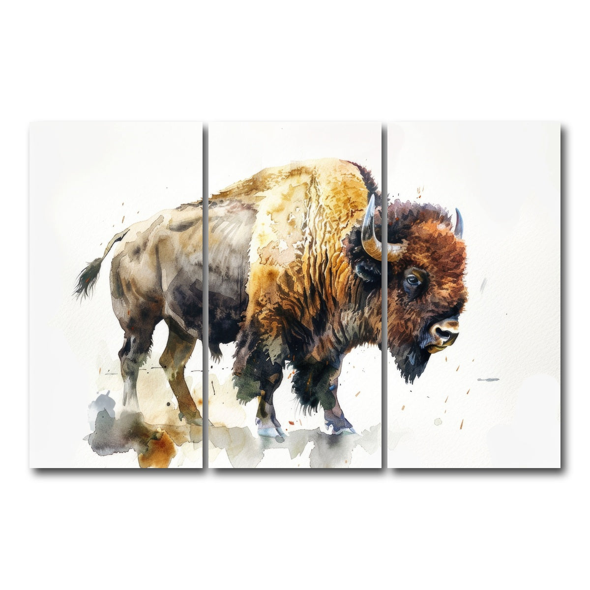 AUTO-MOCKUP WHITE | Buffalo on White | 3 Piece | Gallery Wrap Canvas | group=12x24