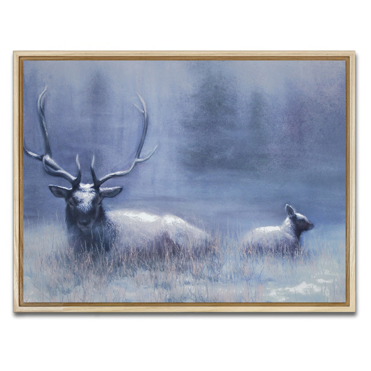 AUTO-MOCKUP WHITE | Bull Elk & Calf Blue | 1 Piece | Natural Framed Canvas | group=4x3