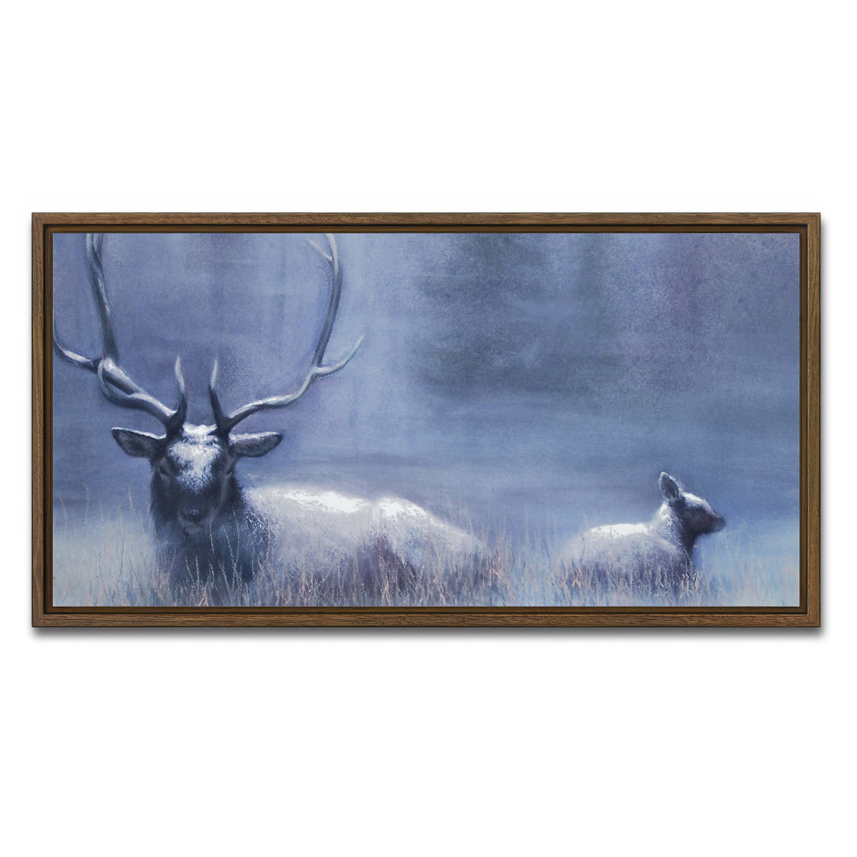 AUTO-MOCKUP WHITE | Bull Elk & Calf Blue | 1 Piece | Walnut Framed Canvas | group=2x1