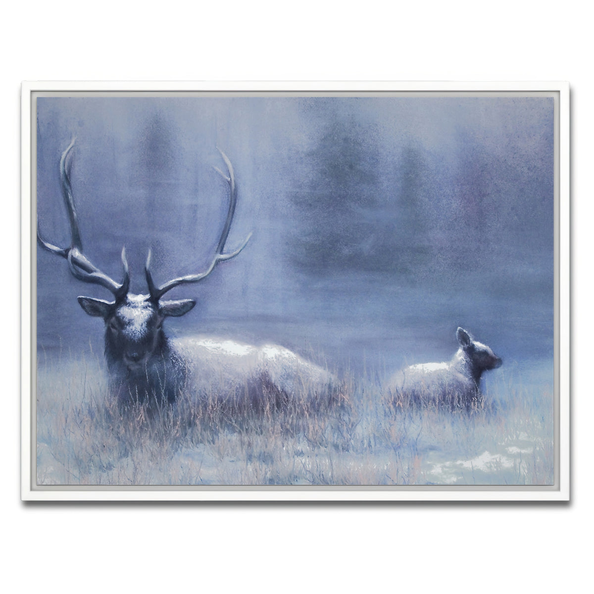 AUTO-MOCKUP WHITE | Bull Elk & Calf Blue | 1 Piece | White Framed Canvas | group=4x3