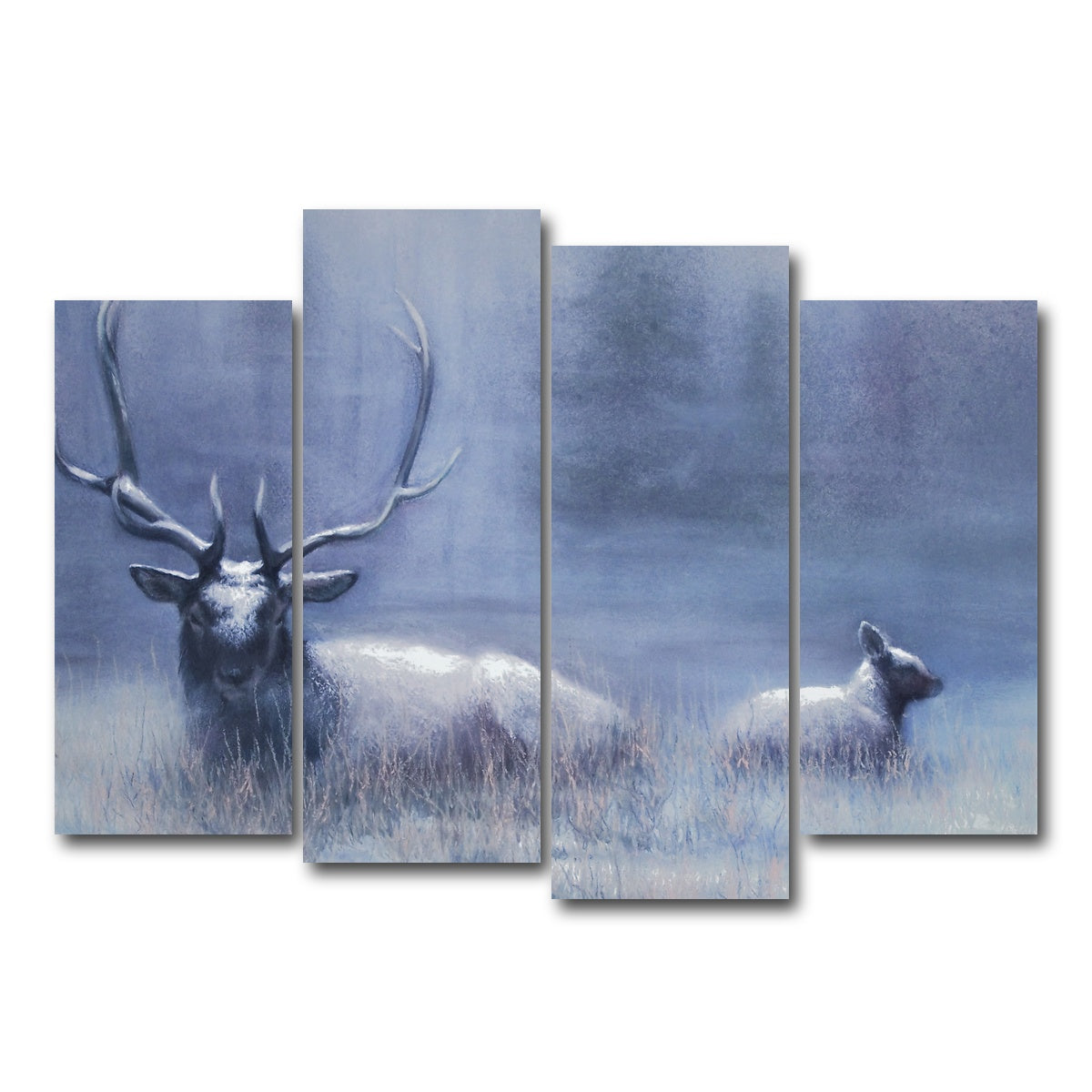 AUTO-MOCKUP WHITE | Bull Elk & Calf Blue | 4 Piece | Gallery Wrap Canvas | group=4_normal