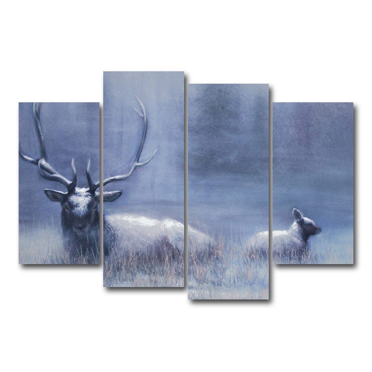 AUTO-MOCKUP WHITE | Bull Elk & Calf Blue | 4 Piece | Gallery Wrap Canvas | group=4_short