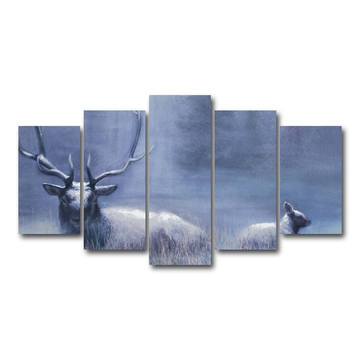 AUTO-MOCKUP WHITE | Bull Elk & Calf Blue | 5 Piece | Gallery Wrap Canvas | group=5_normal