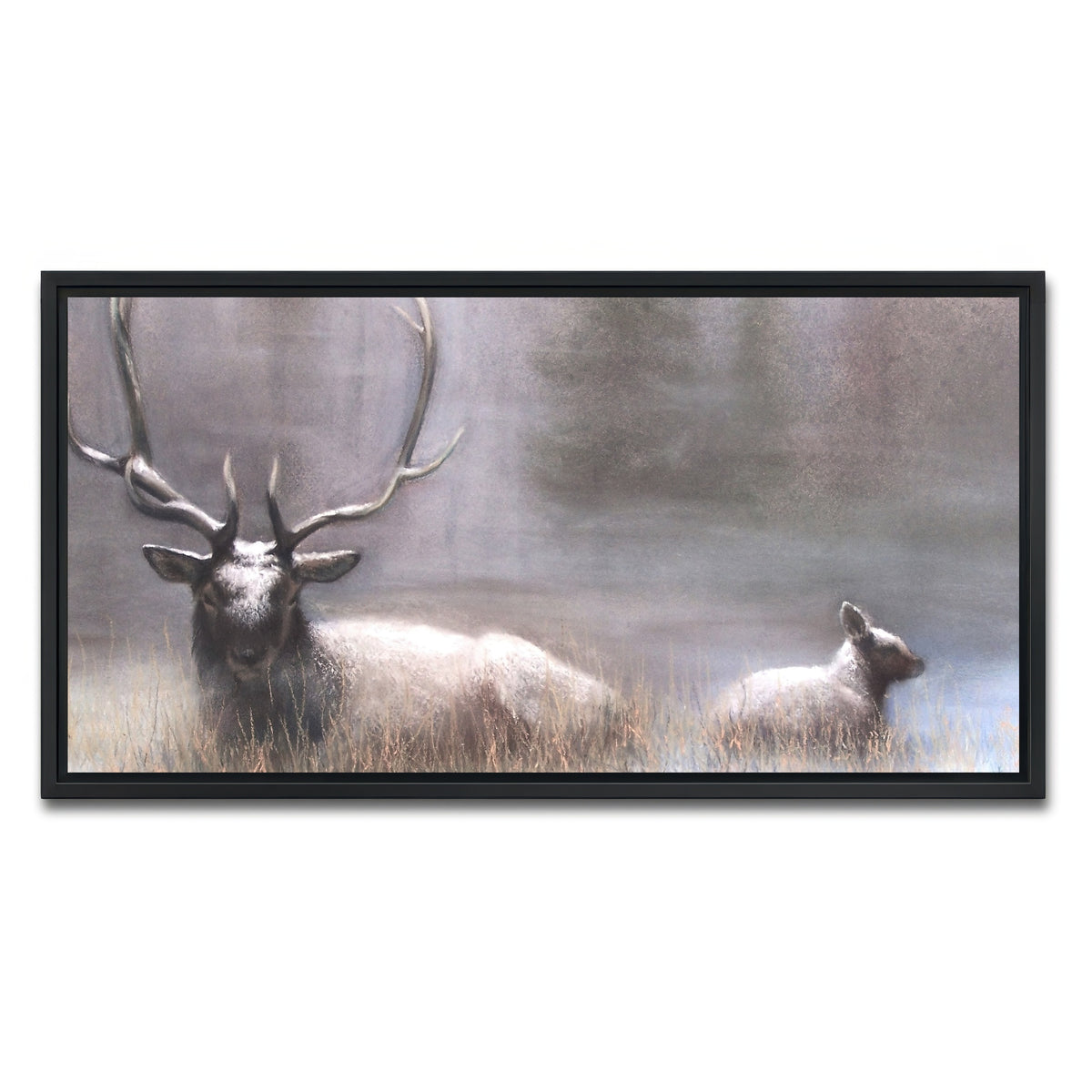 AUTO-MOCKUP WHITE | Bull Elk & Calf | 1 Piece | Black Framed Canvas | group=2x1