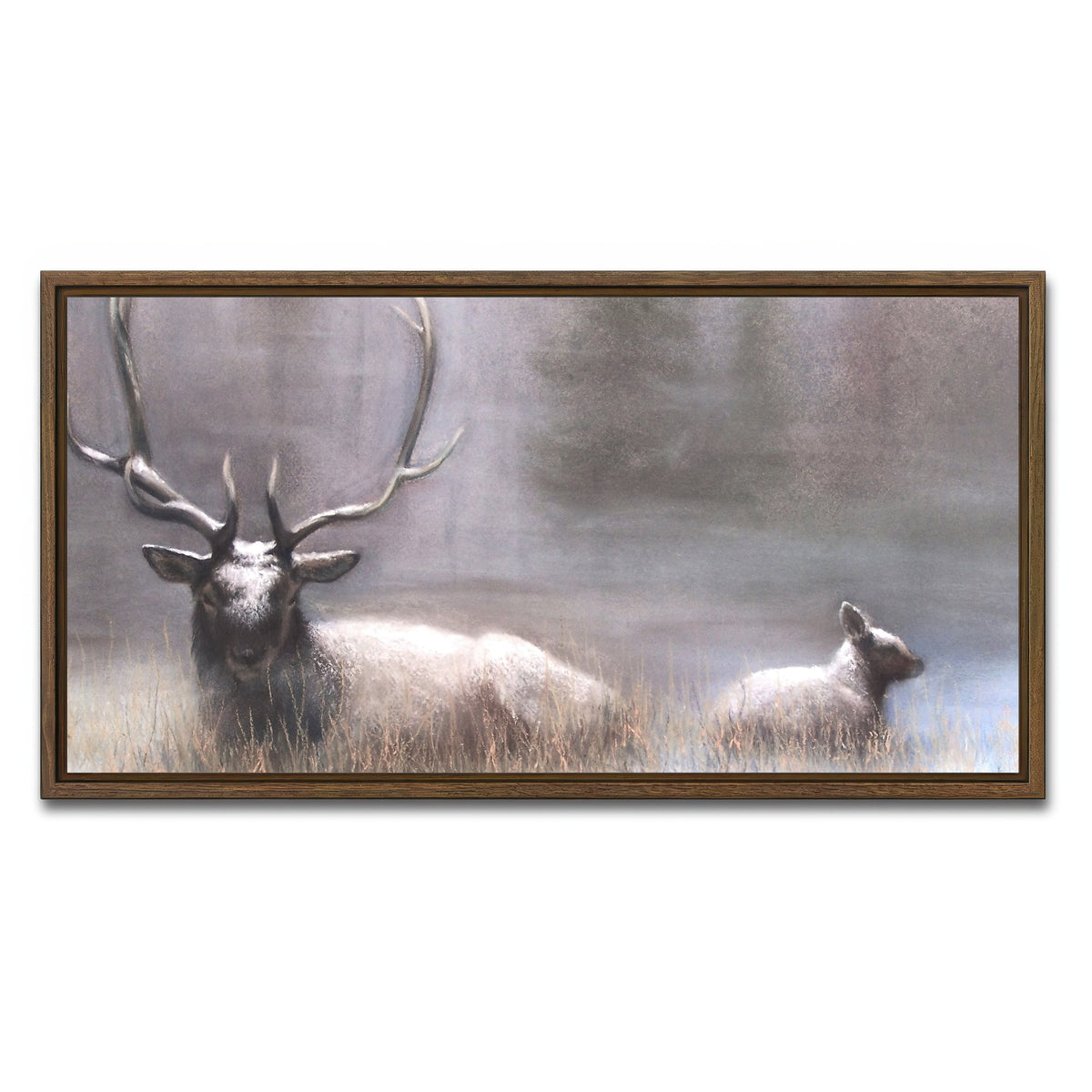 AUTO-MOCKUP WHITE | Bull Elk & Calf | 1 Piece | Walnut Framed Canvas | group=2x1