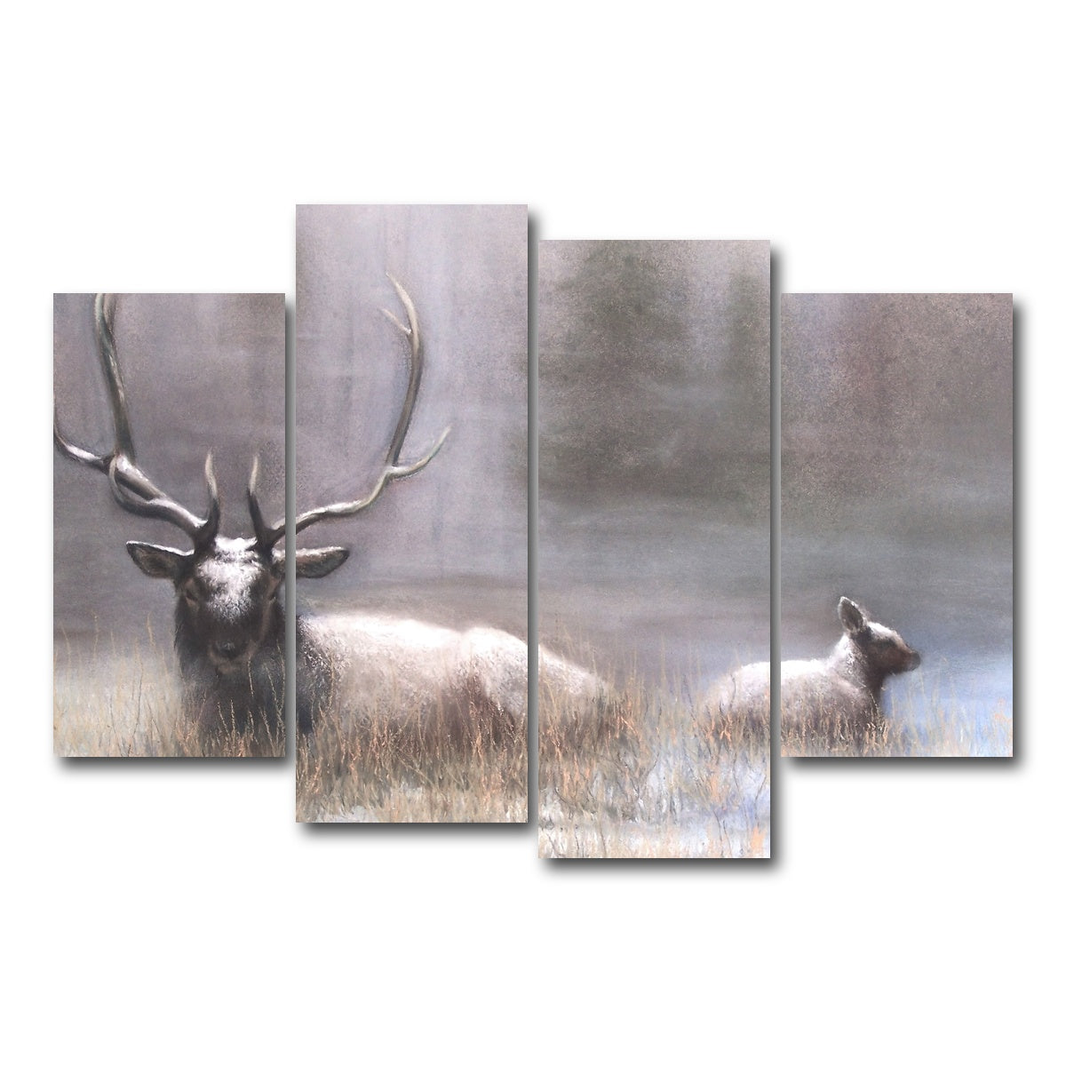 AUTO-MOCKUP WHITE | Bull Elk & Calf | 4 Piece | Gallery Wrap Canvas | group=4_short
