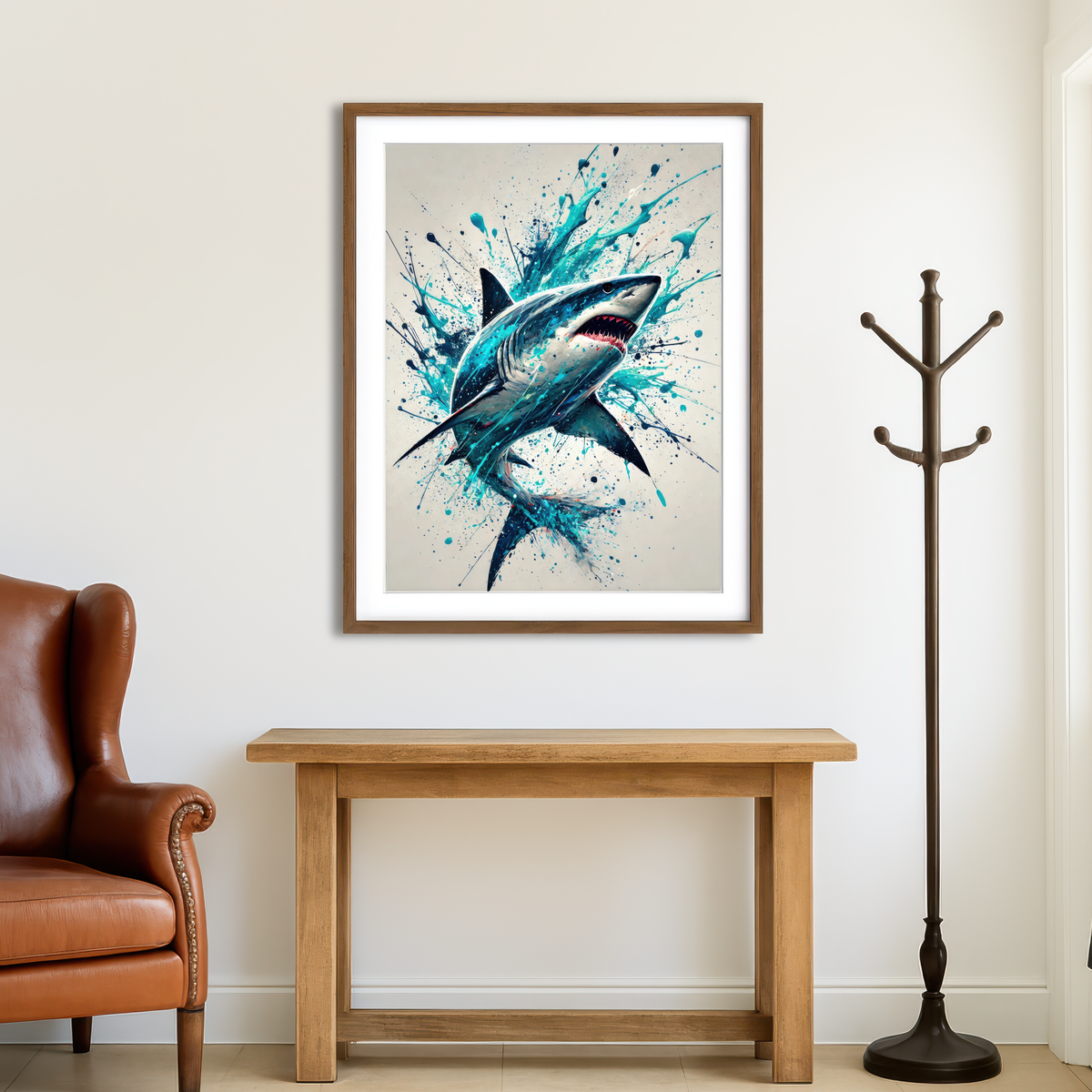 AUTO-MOCKUP ROOM | Bull Shark Blue Splash Wall Art