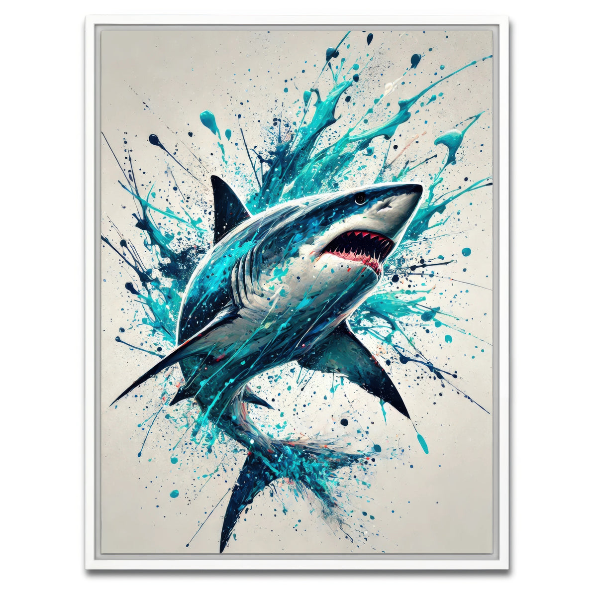 AUTO-MOCKUP WHITE | Bull Shark Blue Splash | 1 Piece | White Framed Canvas | group=3x4