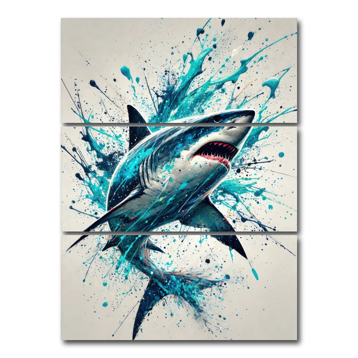 AUTO-MOCKUP WHITE | Bull Shark Blue Splash | 3 Piece | Gallery Wrap Canvas | group=8x18_stacked
