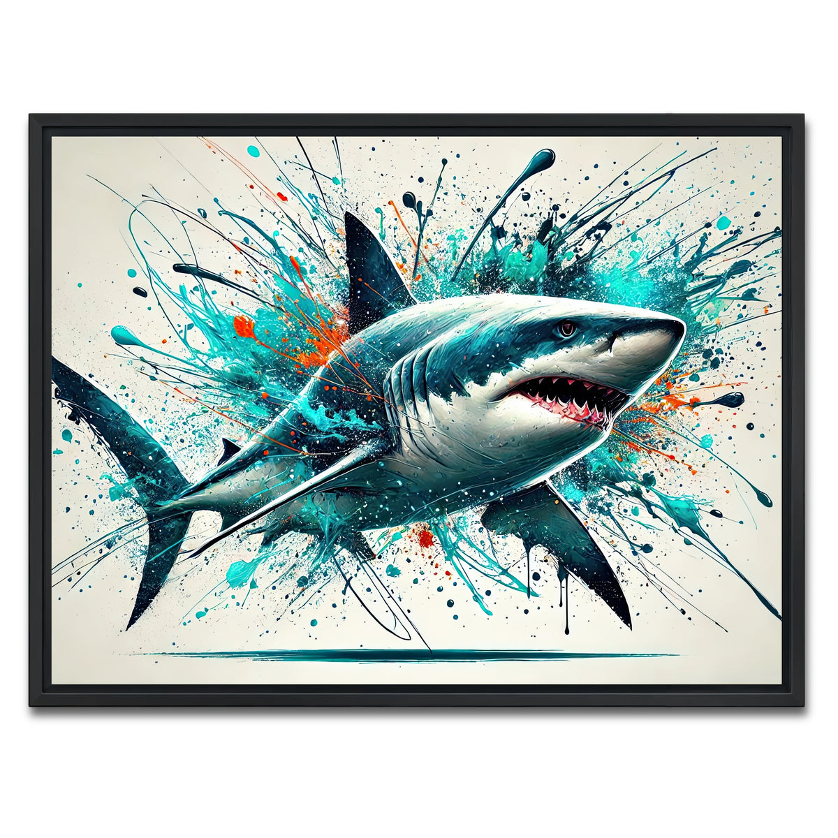 AUTO-MOCKUP WHITE | Bull Shark Color Spatter | 1 Piece | Black Framed Canvas | group=4x3