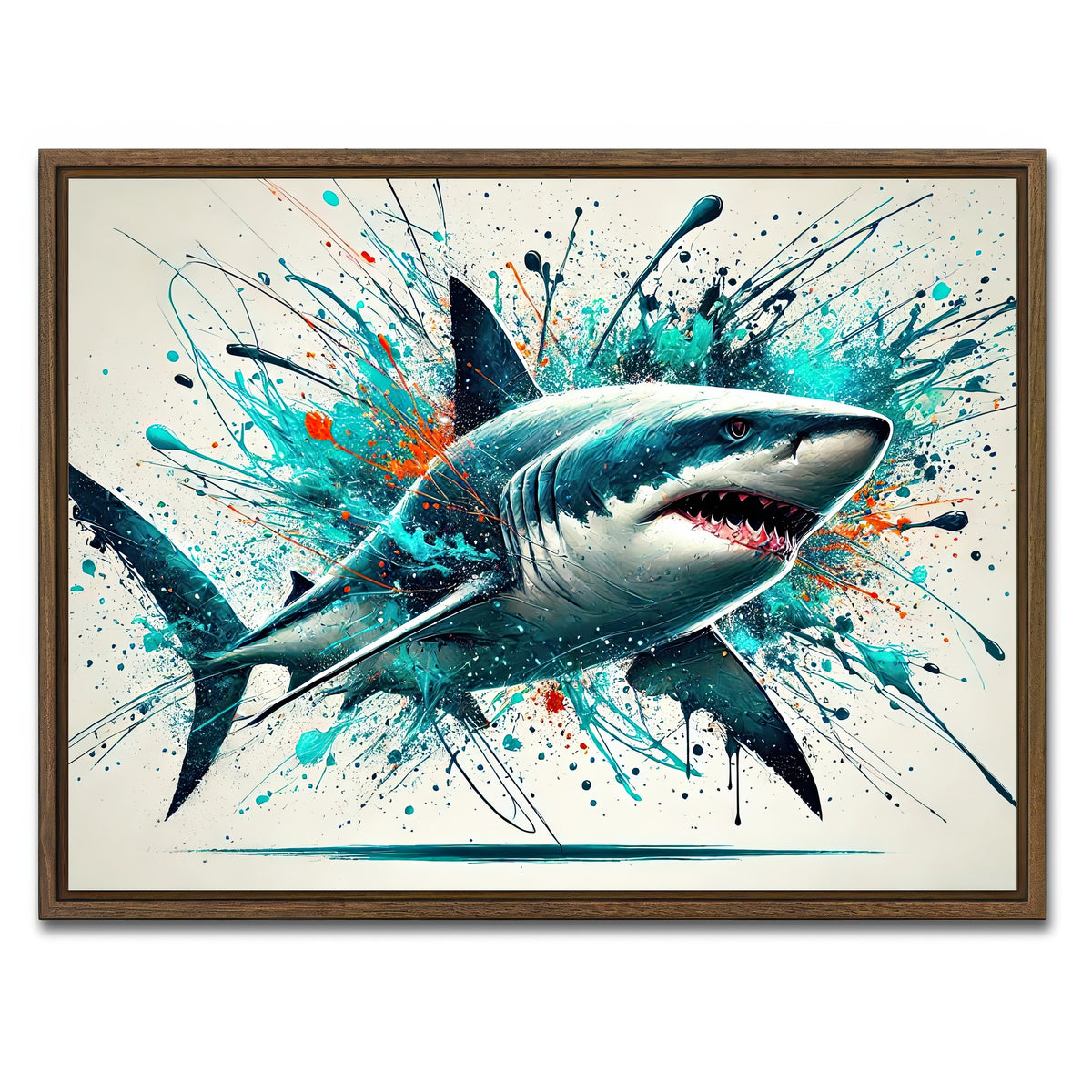 AUTO-MOCKUP WHITE | Bull Shark Color Spatter | 1 Piece | Walnut Framed Canvas | group=4x3