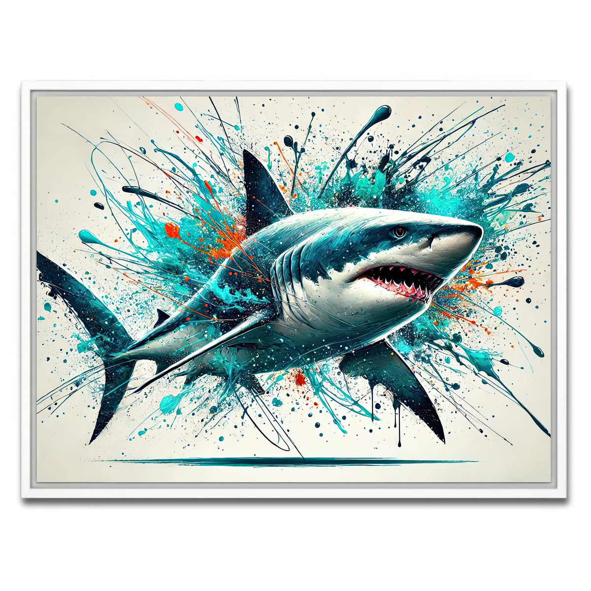 AUTO-MOCKUP WHITE | Bull Shark Color Spatter | 1 Piece | White Framed Canvas | group=4x3