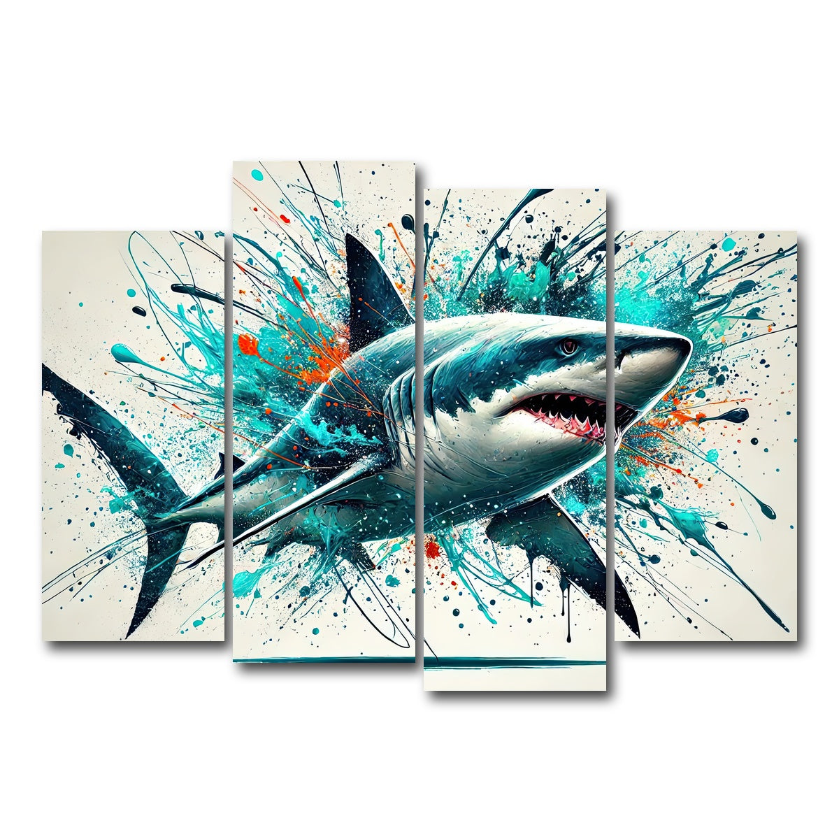 AUTO-MOCKUP WHITE | Bull Shark Color Spatter | 4 Piece | Gallery Wrap Canvas | group=4_normal