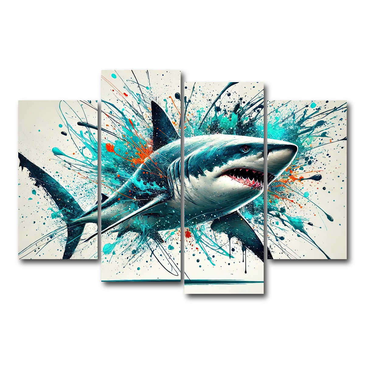 AUTO-MOCKUP WHITE | Bull Shark Color Spatter | 4 Piece | Gallery Wrap Canvas | group=4_short