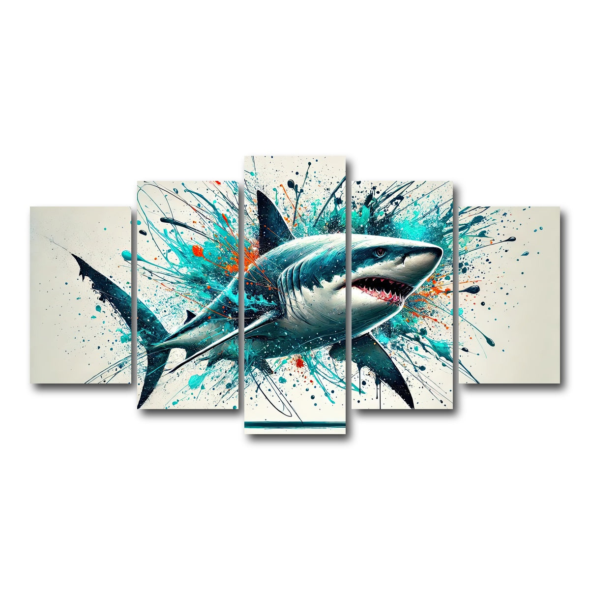 AUTO-MOCKUP WHITE | Bull Shark Color Spatter | 5 Piece | Gallery Wrap Canvas | group=5_normal
