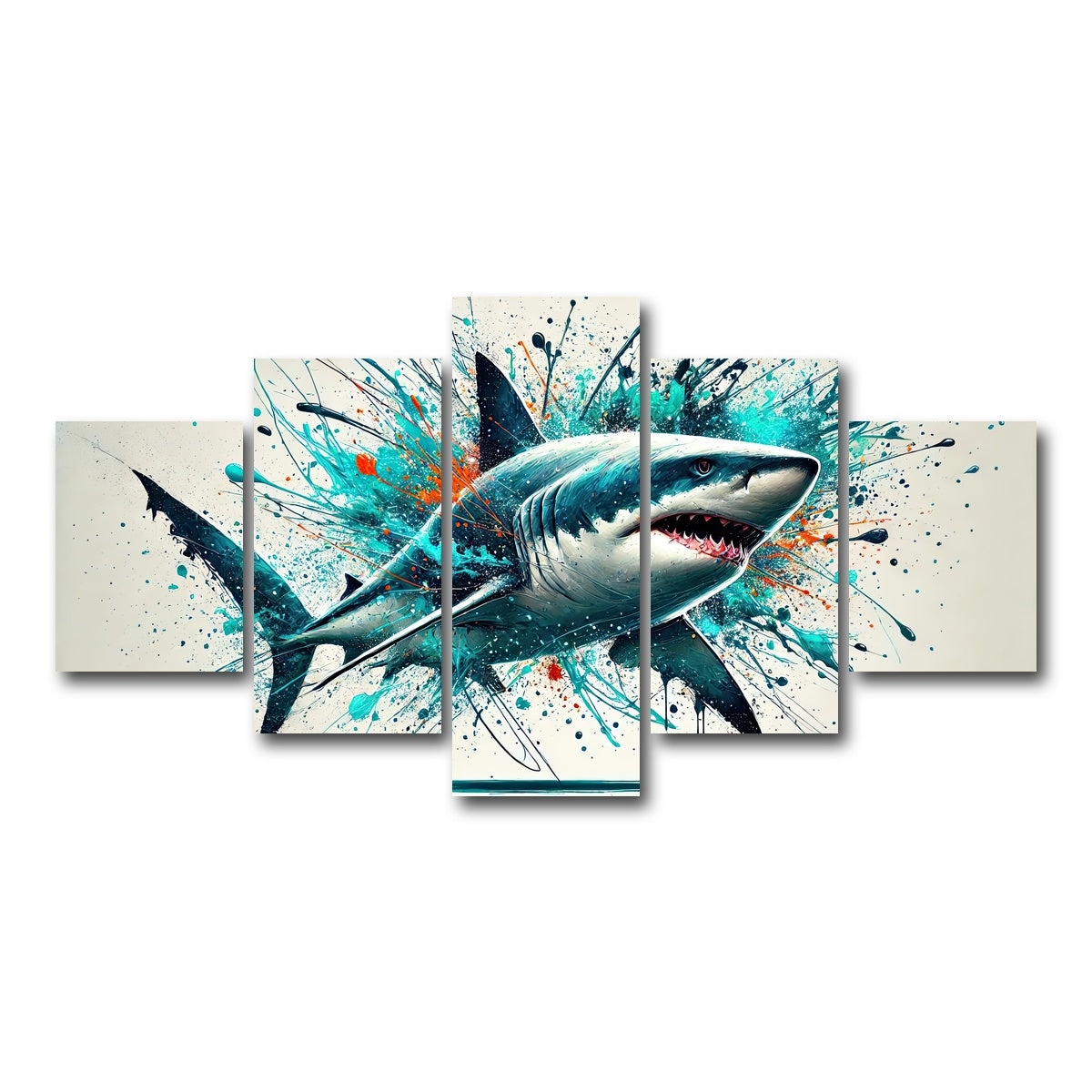 AUTO-MOCKUP WHITE | Bull Shark Color Spatter | 5 Piece | Gallery Wrap Canvas | group=5_short