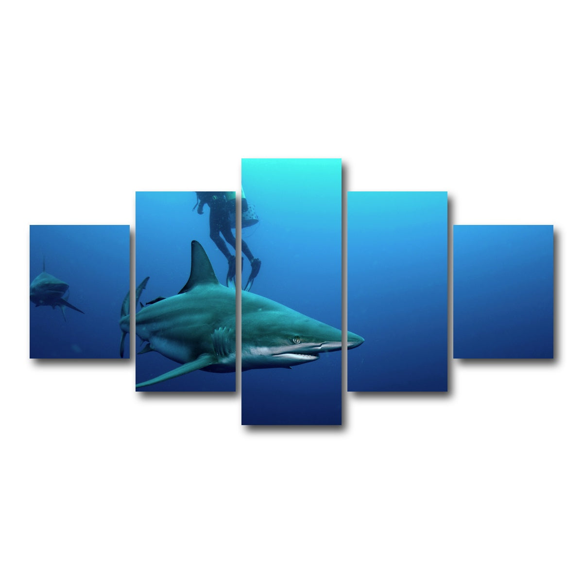 AUTO-MOCKUP WHITE | Bull Shark & Diver | 5 Piece | Gallery Wrap Canvas | group=5_short