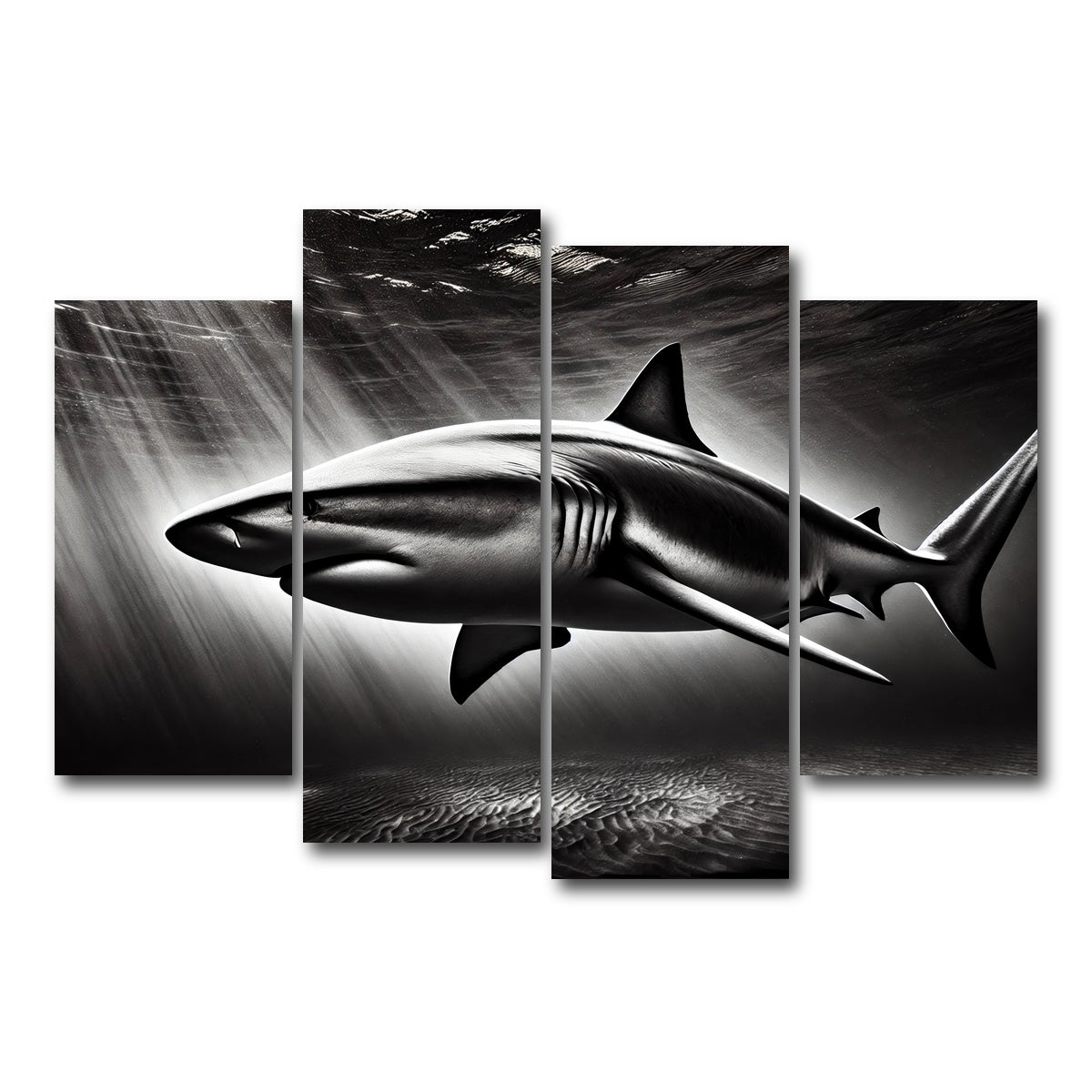 AUTO-MOCKUP WHITE | Bull Shark Grayscale | 4 Piece | Gallery Wrap Canvas | group=4_short