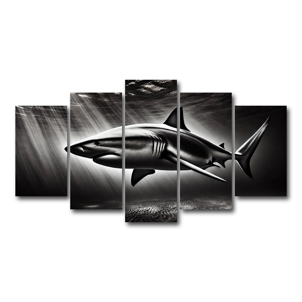 AUTO-MOCKUP WHITE | Bull Shark Grayscale | 5 Piece | Gallery Wrap Canvas | group=5_normal