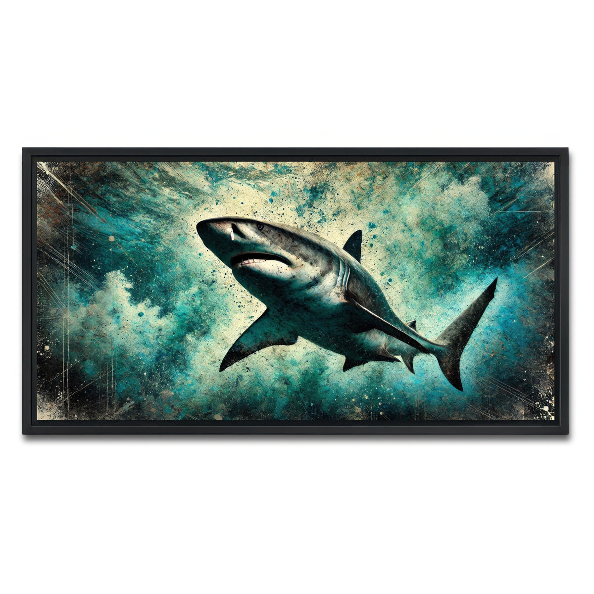 AUTO-MOCKUP WHITE | Bull Shark Grunge | 1 Piece | Black Framed Canvas | group=2x1