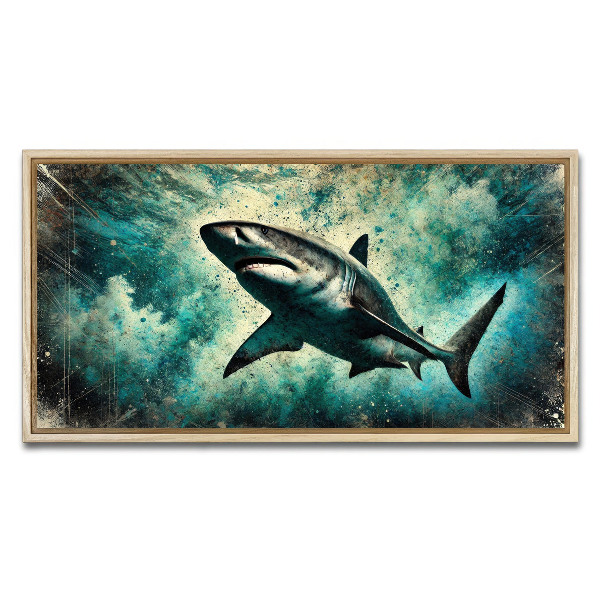 AUTO-MOCKUP WHITE | Bull Shark Grunge | 1 Piece | Natural Framed Canvas | group=2x1