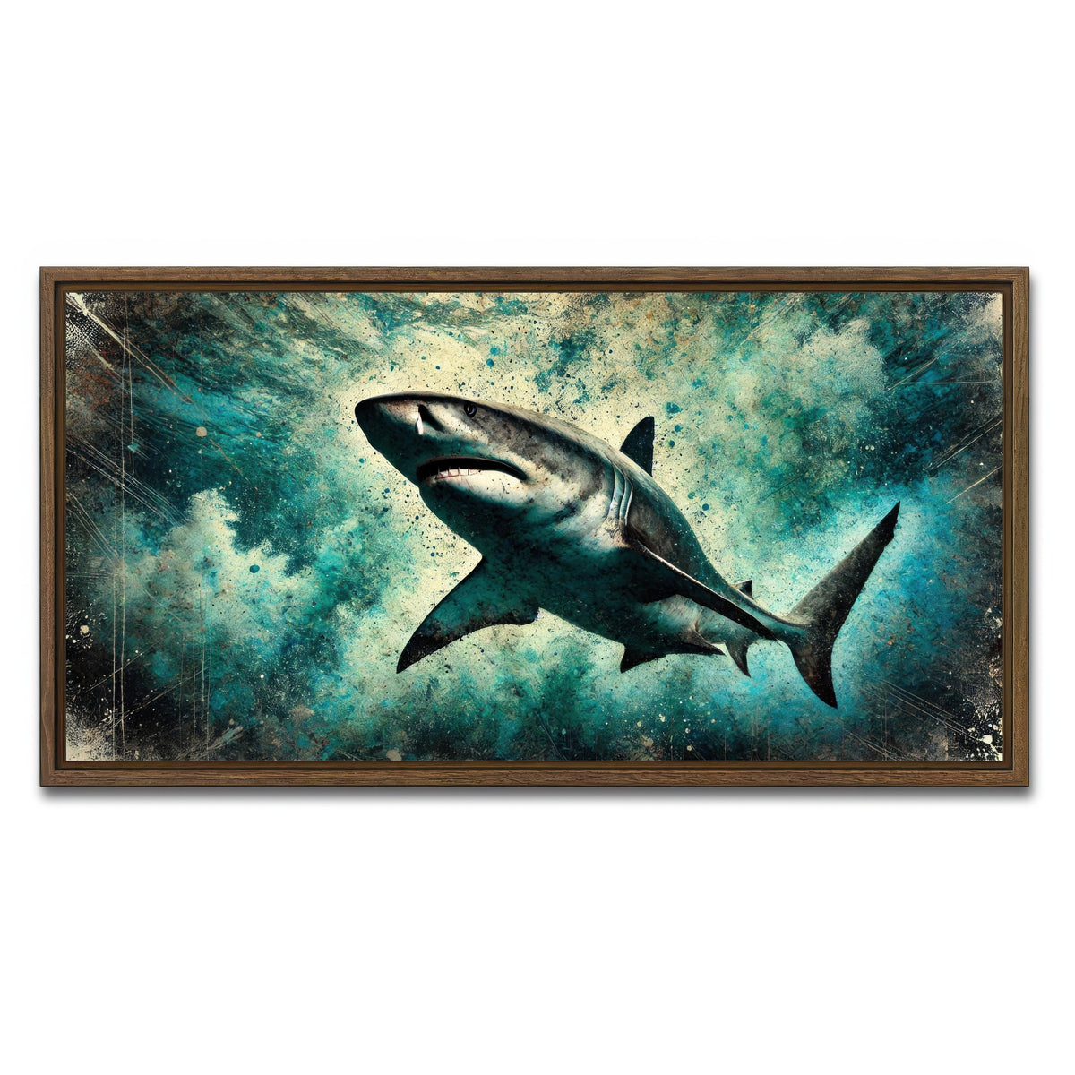 AUTO-MOCKUP WHITE | Bull Shark Grunge | 1 Piece | Walnut Framed Canvas | group=2x1