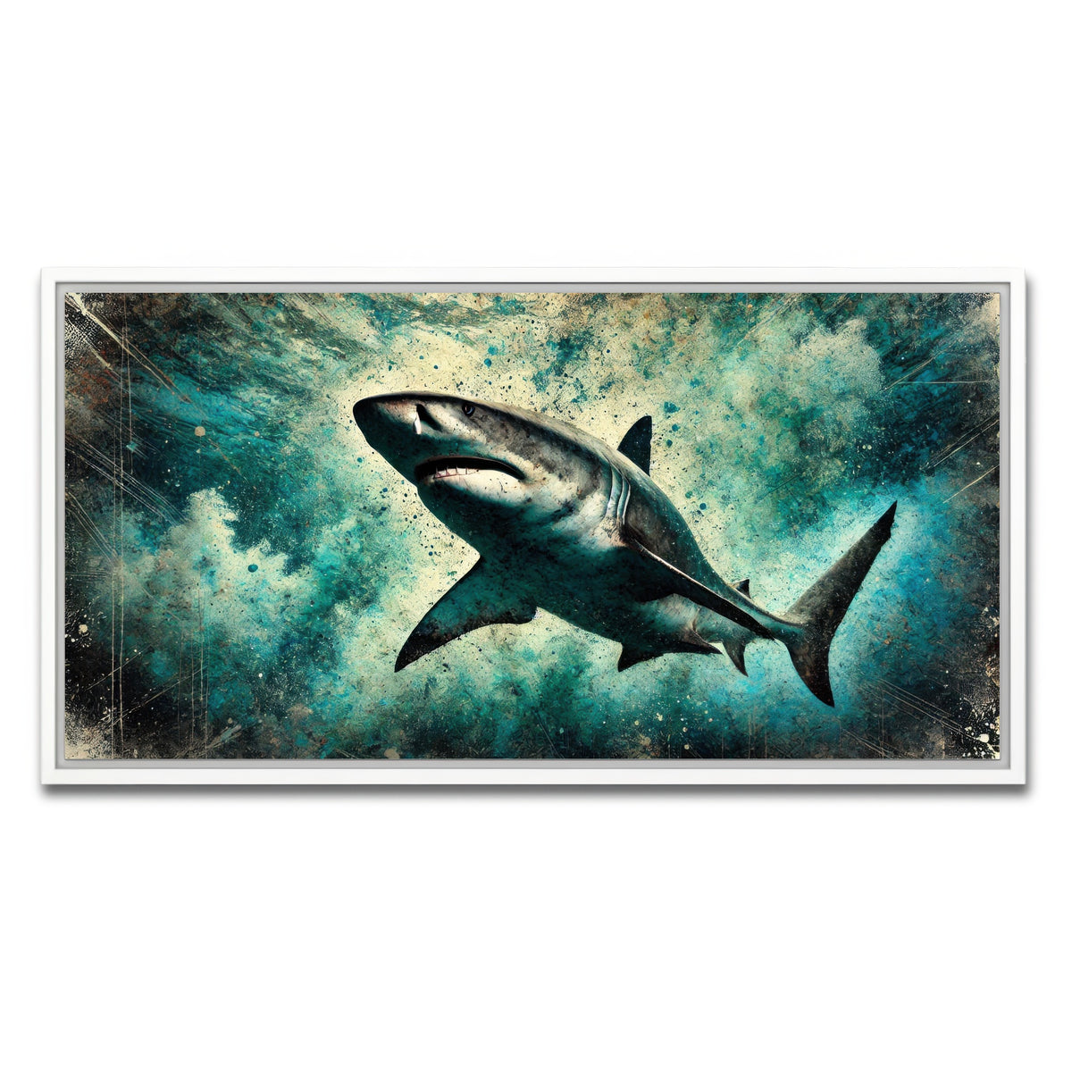 AUTO-MOCKUP WHITE | Bull Shark Grunge | 1 Piece | White Framed Canvas | group=2x1