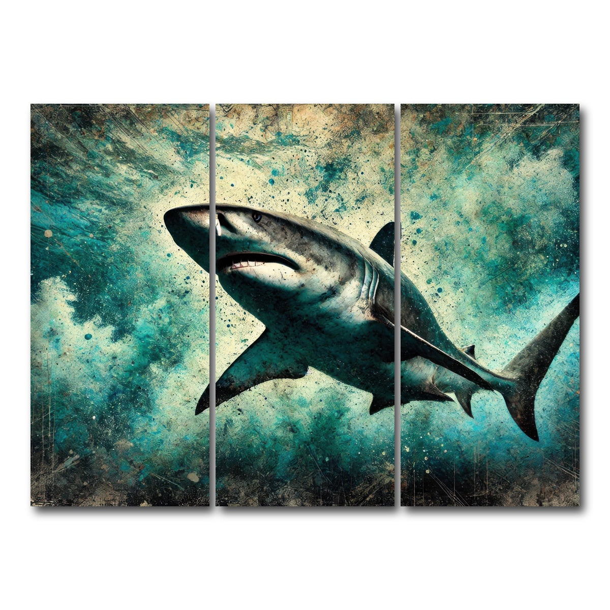 AUTO-MOCKUP WHITE | Bull Shark Grunge | 3 Piece | Gallery Wrap Canvas | group=8x18