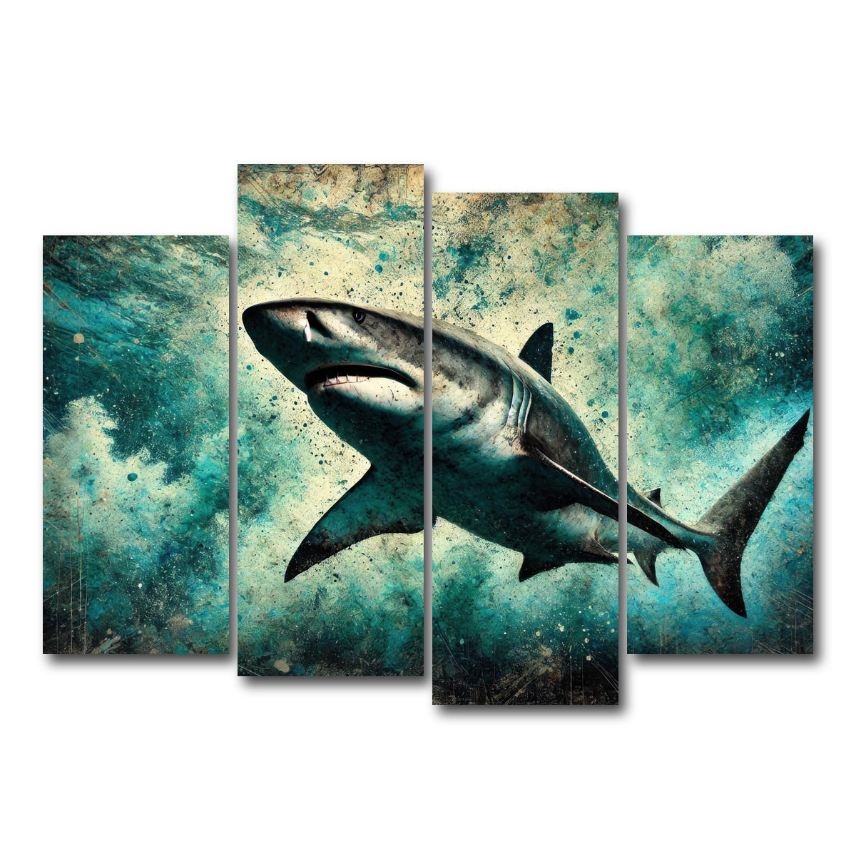 AUTO-MOCKUP WHITE | Bull Shark Grunge | 4 Piece | Gallery Wrap Canvas | group=4_normal