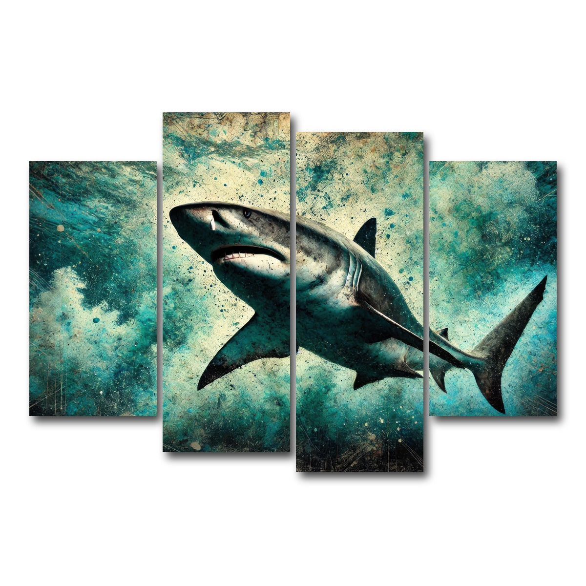 AUTO-MOCKUP WHITE | Bull Shark Grunge | 4 Piece | Gallery Wrap Canvas | group=4_short