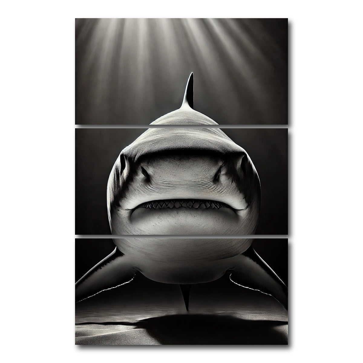 AUTO-MOCKUP WHITE | Bull Shark Head on | 3 Piece | Gallery Wrap Canvas | group=12x24_stacked