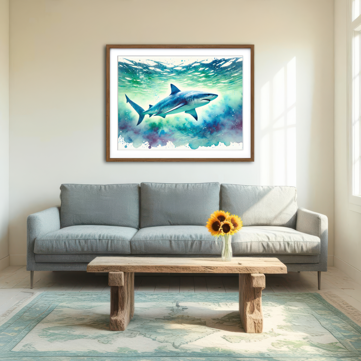 AUTO-MOCKUP ROOM | Bull Shark Watercolor Wall Art