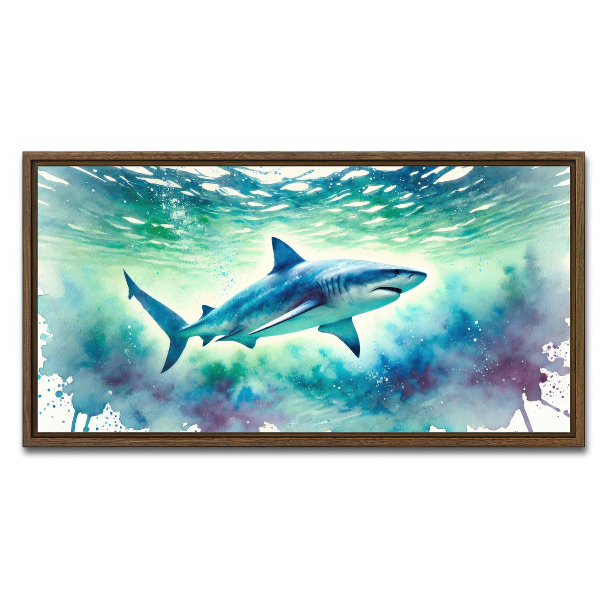 AUTO-MOCKUP WHITE | Bull Shark Watercolor | 1 Piece | Walnut Framed Canvas | group=2x1