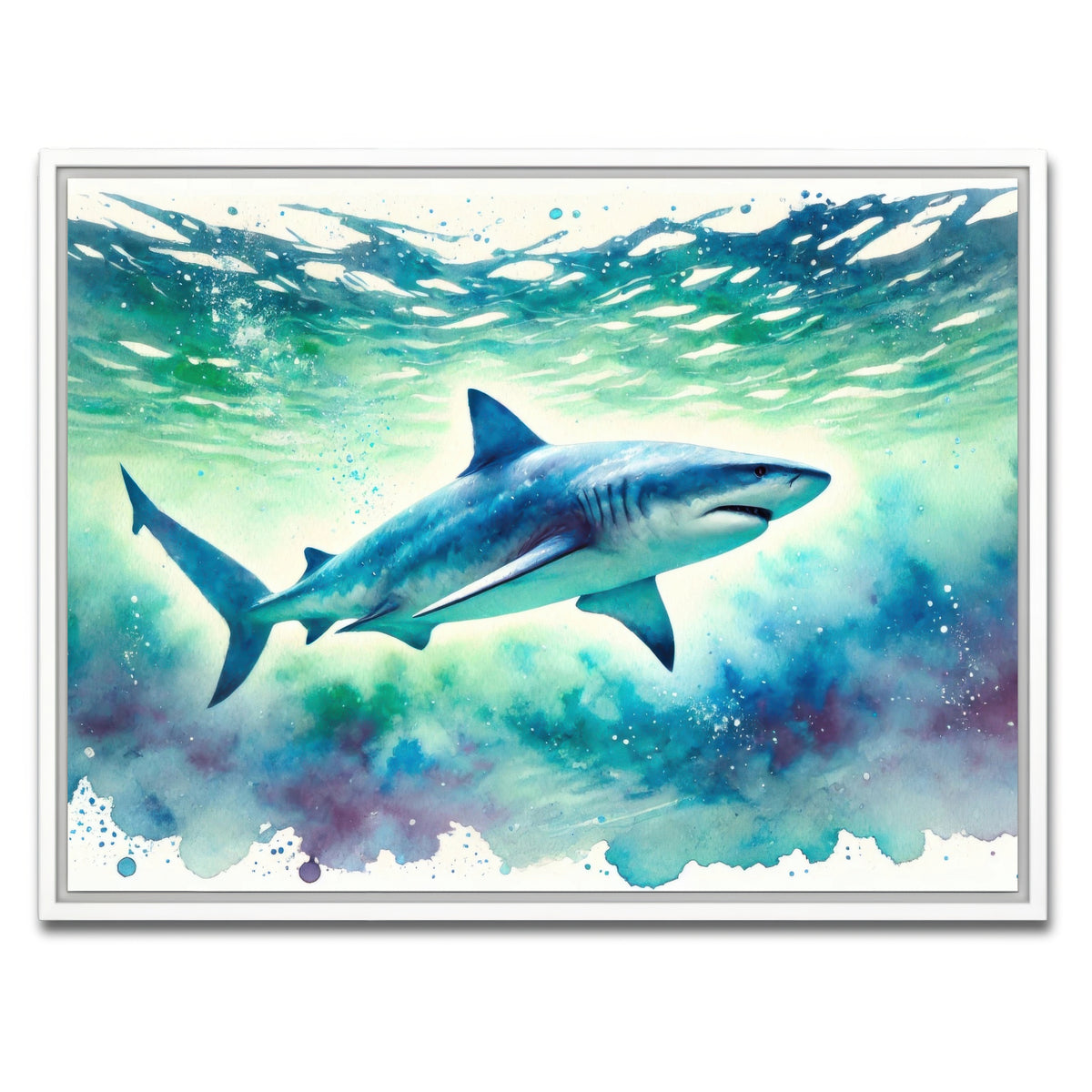 AUTO-MOCKUP WHITE | Bull Shark Watercolor | 1 Piece | White Framed Canvas | group=4x3