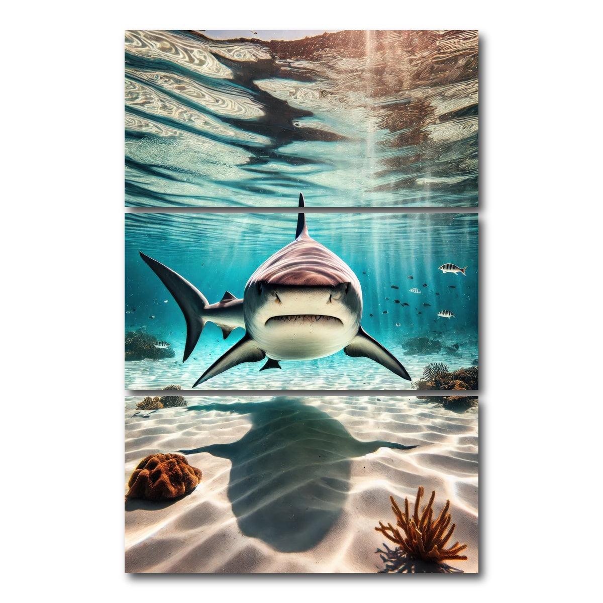 AUTO-MOCKUP WHITE | Bull Shark in Shallow Waters | 3 Piece | Gallery Wrap Canvas | group=12x24_stacked