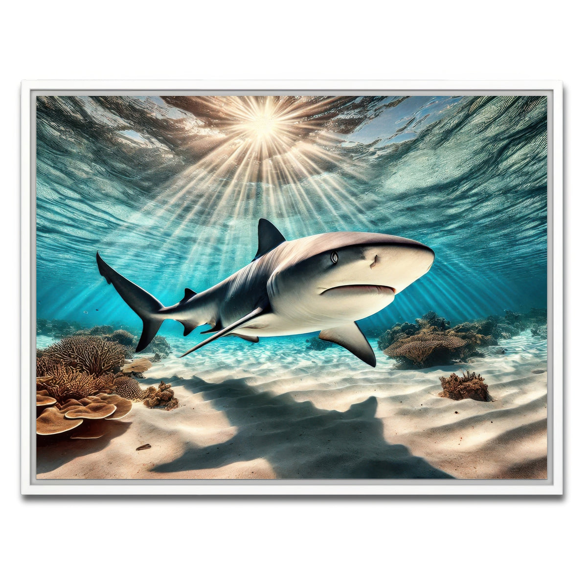 AUTO-MOCKUP WHITE | Bull shark in Tropical Waters | 1 Piece | White Framed Canvas | group=4x3
