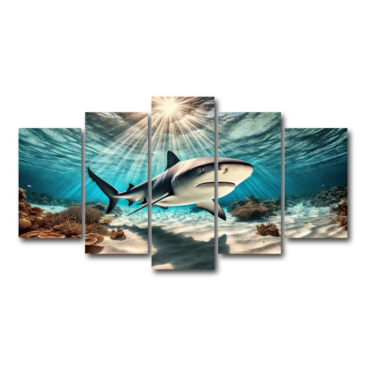 AUTO-MOCKUP WHITE | Bull shark in Tropical Waters | 5 Piece | Gallery Wrap Canvas | group=5_normal