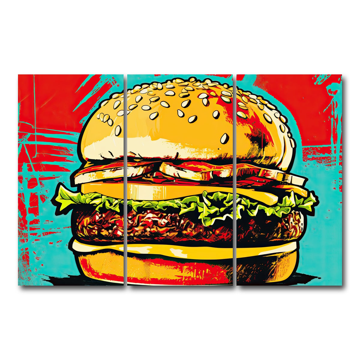AUTO-MOCKUP WHITE | Burger King Warhol Style | 3 Piece | Gallery Wrap Canvas | group=12x24