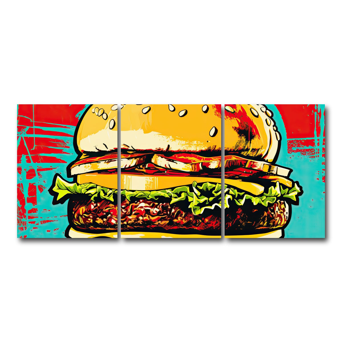 AUTO-MOCKUP WHITE | Burger King Warhol Style | 3 Piece | Gallery Wrap Canvas | group=18x24