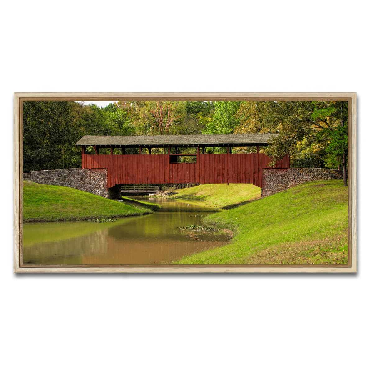 AUTO-MOCKUP WHITE | Burns Park Covered Bridge | 1 Piece | Natural Framed Canvas | group=2x1
