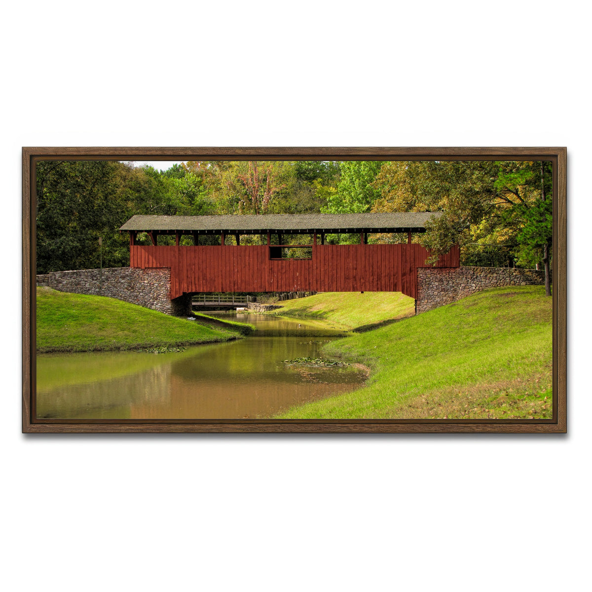 AUTO-MOCKUP WHITE | Burns Park Covered Bridge | 1 Piece | Walnut Framed Canvas | group=2x1