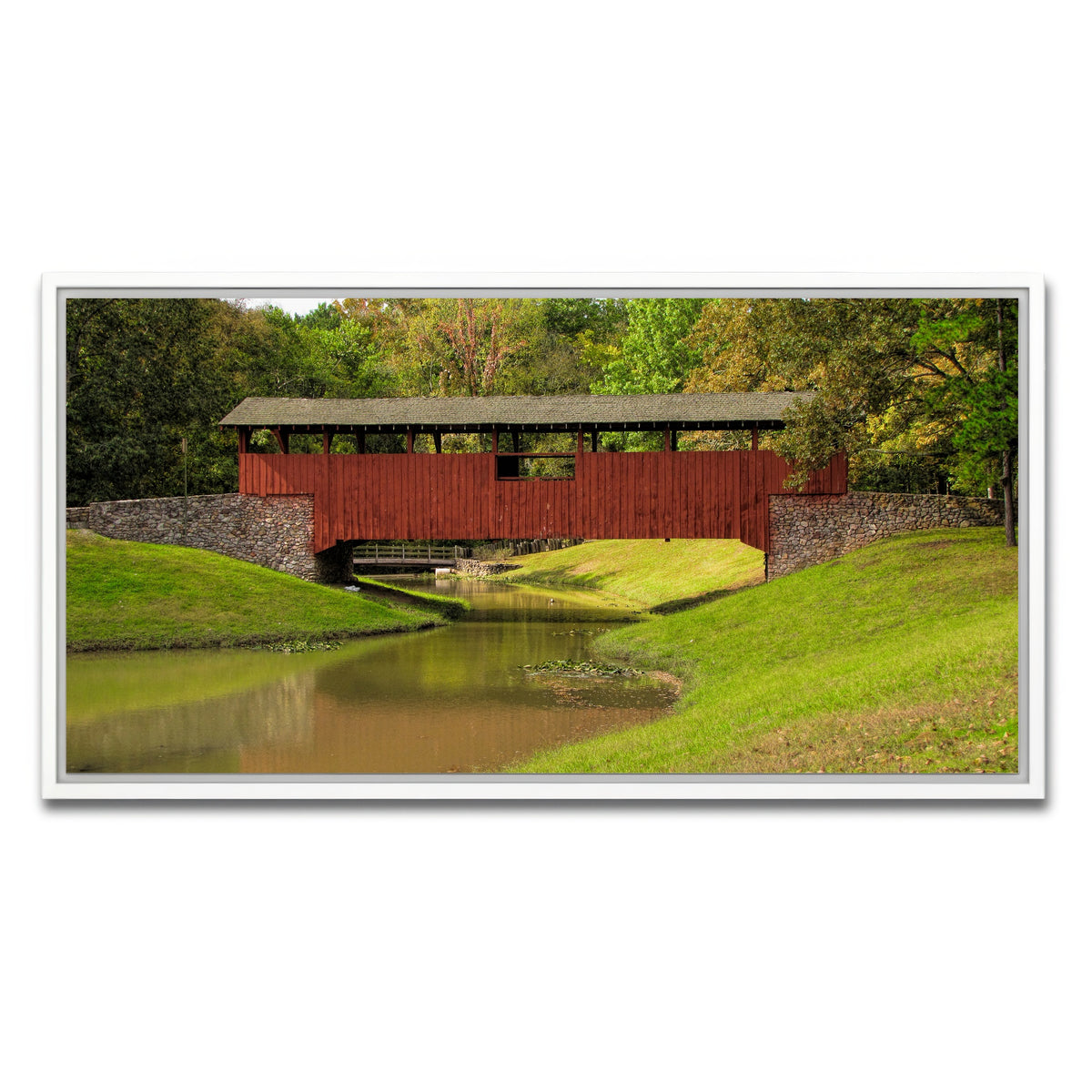 AUTO-MOCKUP WHITE | Burns Park Covered Bridge | 1 Piece | White Framed Canvas | group=2x1