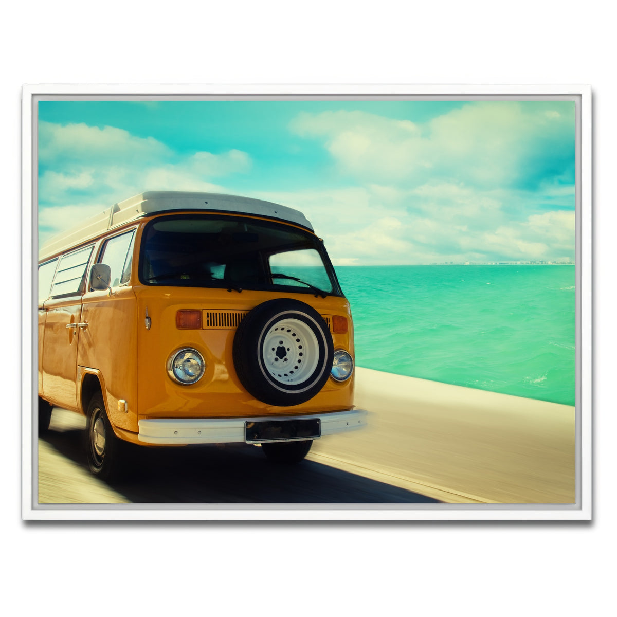 AUTO-MOCKUP WHITE | Bus by the Coast | 1 Piece | White Framed Canvas | group=4x3