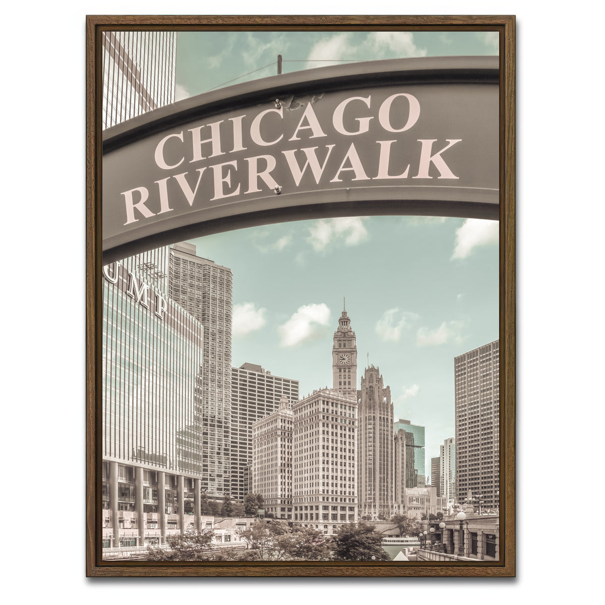 AUTO-MOCKUP WHITE | CHICAGO Riverwalk | 1 Piece | Walnut Framed Canvas | group=3x4