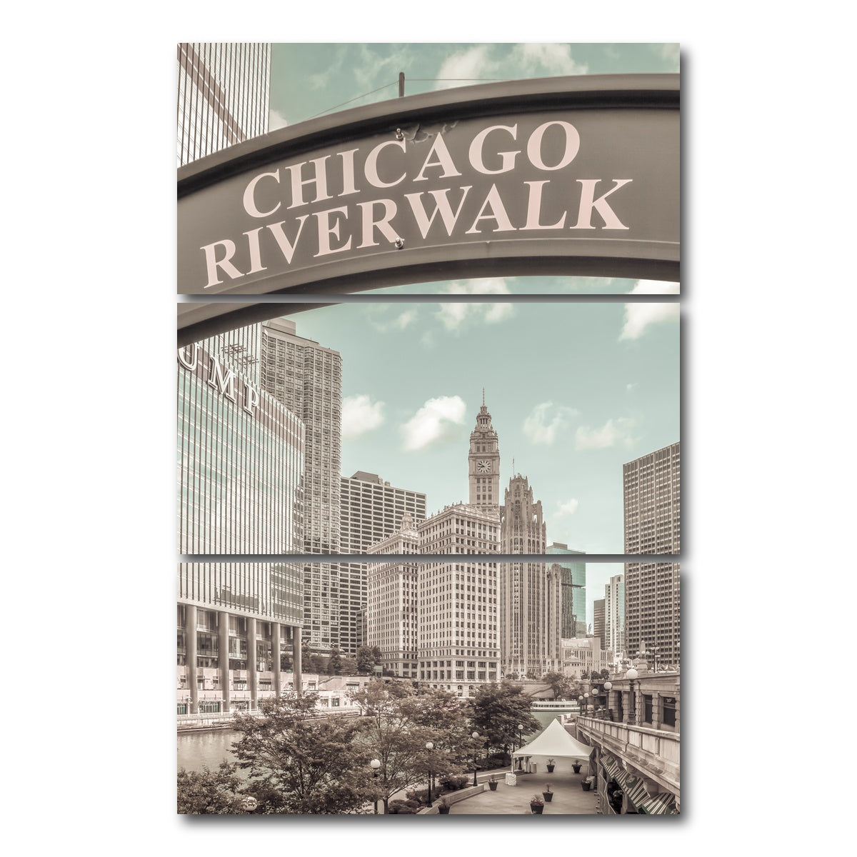 AUTO-MOCKUP WHITE | CHICAGO Riverwalk | 3 Piece | Gallery Wrap Canvas | group=12x24_stacked
